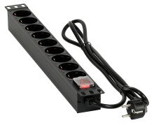 Napájecí lišta (19 "RACK, 1U, vypínač, 9 zásuvek, kabel 1,8m, schuko)