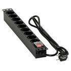 Napájecí lišta (19 "RACK, 1U, vypínač, 9 zásuvek, kabel 1,8m, schuko)
