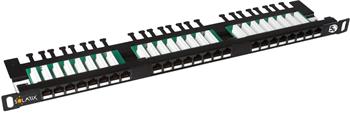 Solarix patch panel 24xRJ45 CAT5E UTP s vyvazovací lištou, černý, 0,5U